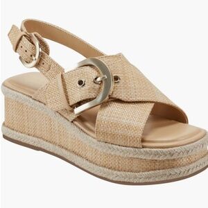 Marc Fisher Slingback Platform Wedge Sandal-size 7- Light Natural